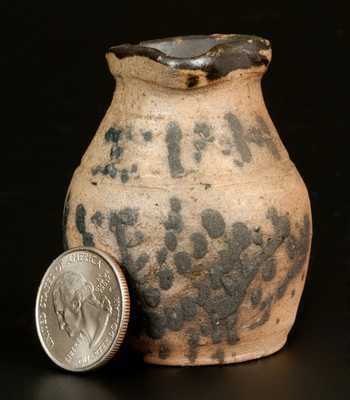 Rare Miniature Stoneware Pitcher with Cobalt Initials 