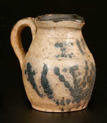 Rare Miniature Stoneware Pitcher with Cobalt Initials