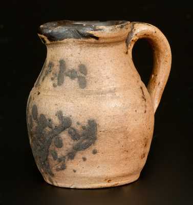 Rare Miniature Stoneware Pitcher with Cobalt Initials 