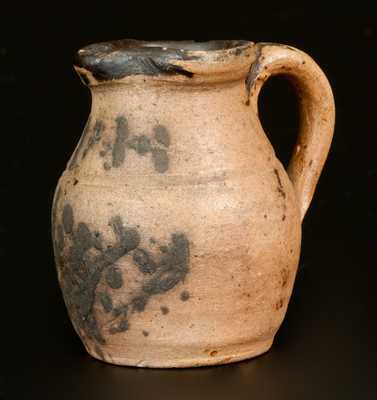 Rare Miniature Stoneware Pitcher with Cobalt Initials