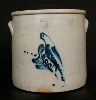 FORT EDWARD POTTERY CO. 4 Gal. Stoneware Crock w/ Bird Decoration