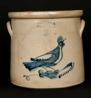 HAXSTUN & CO. / FORT EDWARD, NY 3 Gal. Stoneware Crock w/ Bird Decoration