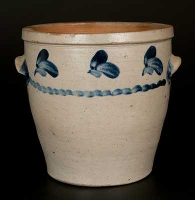 1 1/2 Gal. Stoneware Cream Jar with Floral Decoration