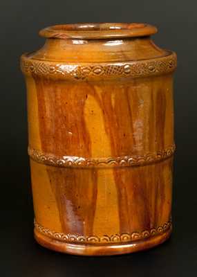 Redware Tobacco Jar att. Jacob Heart, Chambersburg, PA