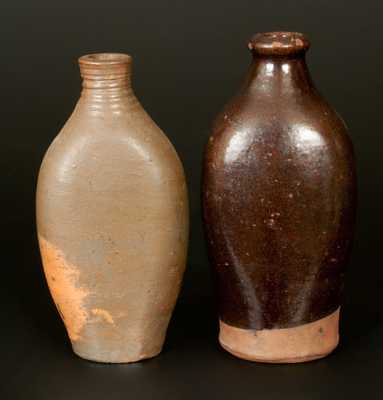 Lot of Two: Stoneware Flask and Redware Flask with Manganese Dip