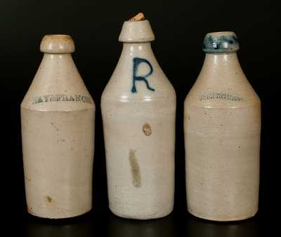 Lot of Three: Stoneware Advertising Bottles incl. Cobalt Script 