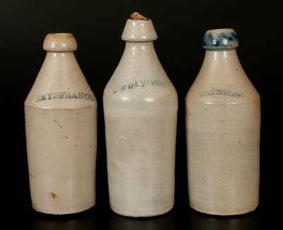 Lot of Three: Stoneware Advertising Bottles incl. Cobalt Script 