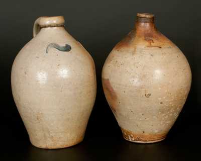 Lot of Two: Ovoid Stoneware Jugs incl. CHARLESTOWN Double Iron-Dipped Example