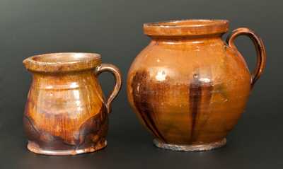 Lot of Two: Ovoid Redware Bean Pot and Redware Cream Pitcher