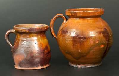 Lot of Two: Ovoid Redware Bean Pot and Redware Cream Pitcher