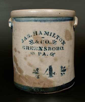JAS. HAMILTON & CO. / GREENSBORO, PA 4 Gal. Stoneware Crock