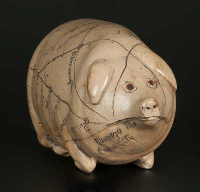 Exceptional Anna Pottery Salt-Glazed Stoneware Pig Flask w/ Detailed Railroad Map, 