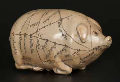 Exceptional Anna Pottery Salt-Glazed Stoneware Pig Flask w/ Detailed Railroad Map, 