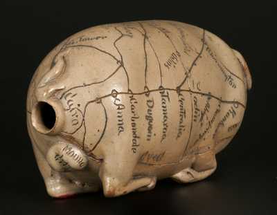 Exceptional Anna Pottery Salt-Glazed Stoneware Pig Flask w/ Detailed Railroad Map, 