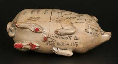 Exceptional Anna Pottery Salt-Glazed Stoneware Pig Flask w/ Detailed Railroad Map, 