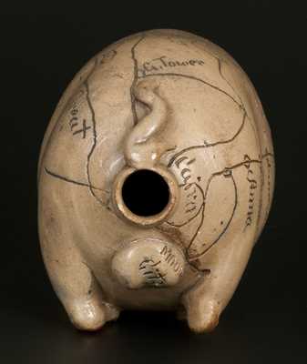 Exceptional Anna Pottery Salt-Glazed Stoneware Pig Flask w/ Detailed Railroad Map, 