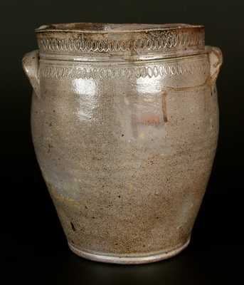 Ovoid Stoneware Jar with Double Coggled Rim, New Jersey Origin