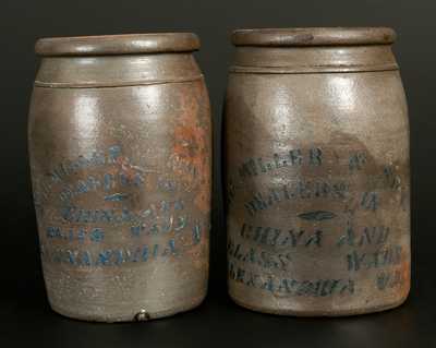 Lot of Two: E. J. MILLER / ALEXANDRIA, VA 1/2 Gal. Stoneware Advertising Crocks