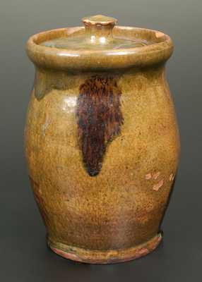 Small Green-Glazed Redware Jar with Manganese Splotches, New England Origin