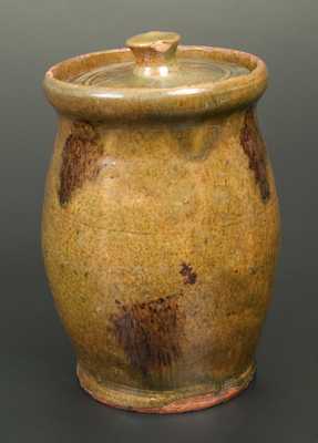 Small Green-Glazed Redware Jar with Manganese Splotches, New England Origin