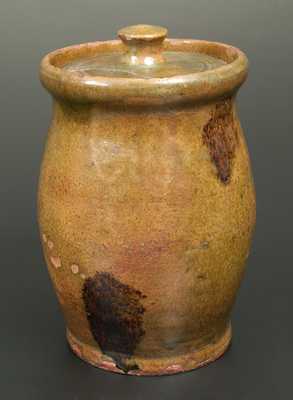 Small Green-Glazed Redware Jar with Manganese Splotches, New England Origin