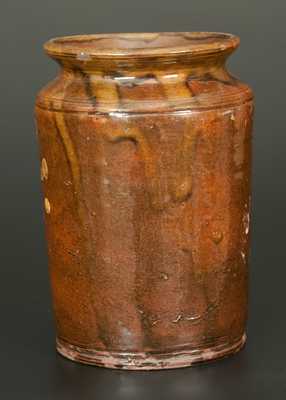 Small Lead-Glazed Redware Jar with Yellow Slip Decoration