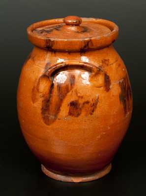 New England Lidded Redware Jar with Manganese Decoration