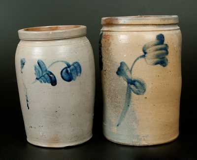 Lot of Two: Stoneware Crocks with Floral Decoration, Baltimore, 19th century