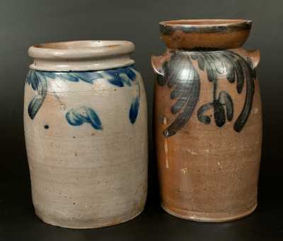 Lot of Two: Baltimore Stoneware Churn and Jar with Hanging Tulip Decoration