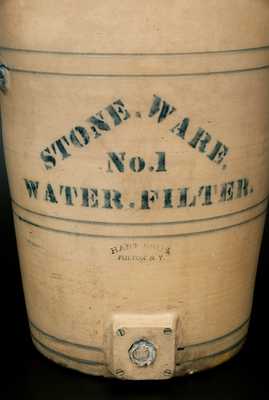 Rare HART BROS. / FULTON, NY Very Large Stoneware Filtering Cooler w/ Ornate Molded Handles