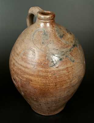 Unusual New York State Stoneware Jug w/ Incised Bird and Floral Decoration