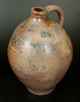 Unusual New York State Stoneware Jug w/ Incised Bird and Floral Decoration