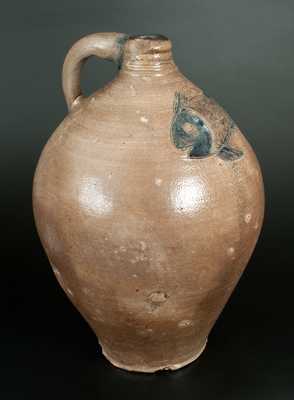 Exceptional Large Ovoid Stoneware Jug w/ Incised Fish Design, Manhattan, c1800
