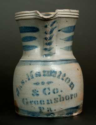 Unusual JAS. HAMILTON & CO. / GREENSBORO, PA Squat Stoneware Pitcher