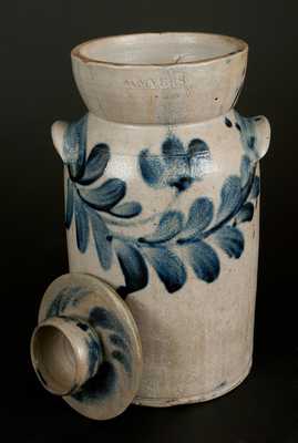 Extremely Rare H. MYERS Baltimore Stoneware Churn with Floral Decoration, c1825