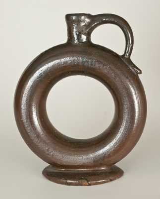 Unusual Stoneware Ring Flask with Snake Terminal Handle, Southern US Origin