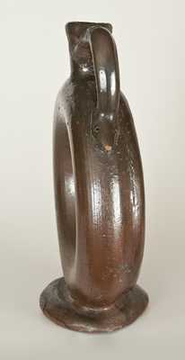Unusual Stoneware Ring Flask with Snake Terminal Handle, Southern US Origin