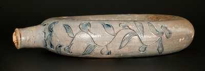 Exceptional New York City Stoneware Ring Flask w/ Incised Floral Vine Decoration