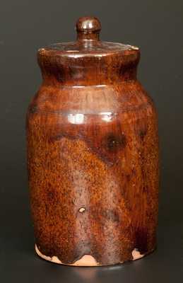 Unusual Redware Lidded Jar with Combed Designs