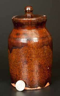 Unusual Redware Lidded Jar with Combed Designs