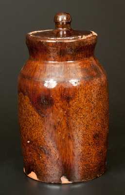 Unusual Redware Lidded Jar with Combed Designs