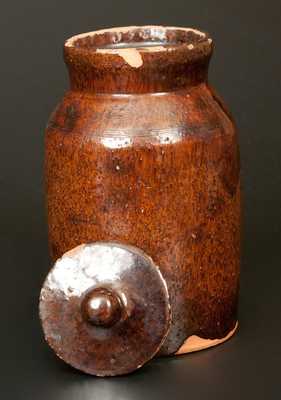 Unusual Redware Lidded Jar with Combed Designs