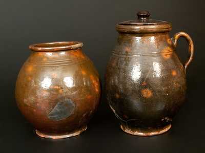 Lot of Two: Early Ovoid Redware Jars, New England origin