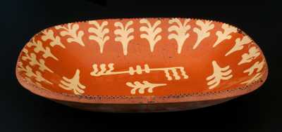 Outstanding American Redware Loaf Dish with Profuse Slip Decoration