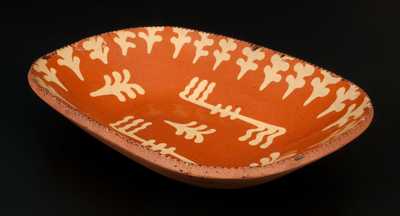 Outstanding American Redware Loaf Dish with Profuse Slip Decoration
