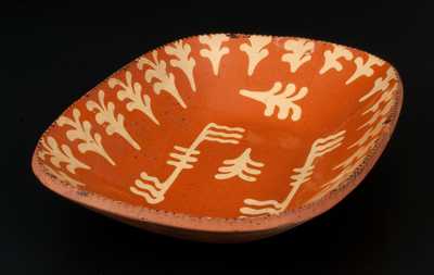 Outstanding American Redware Loaf Dish with Profuse Slip Decoration