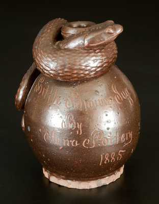 Exceptional Anna Pottery Stoneware Snake Jug, Incised 