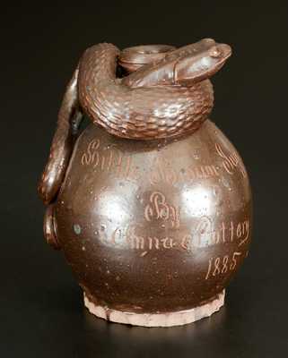 Exceptional Anna Pottery Stoneware Snake Jug, Incised 