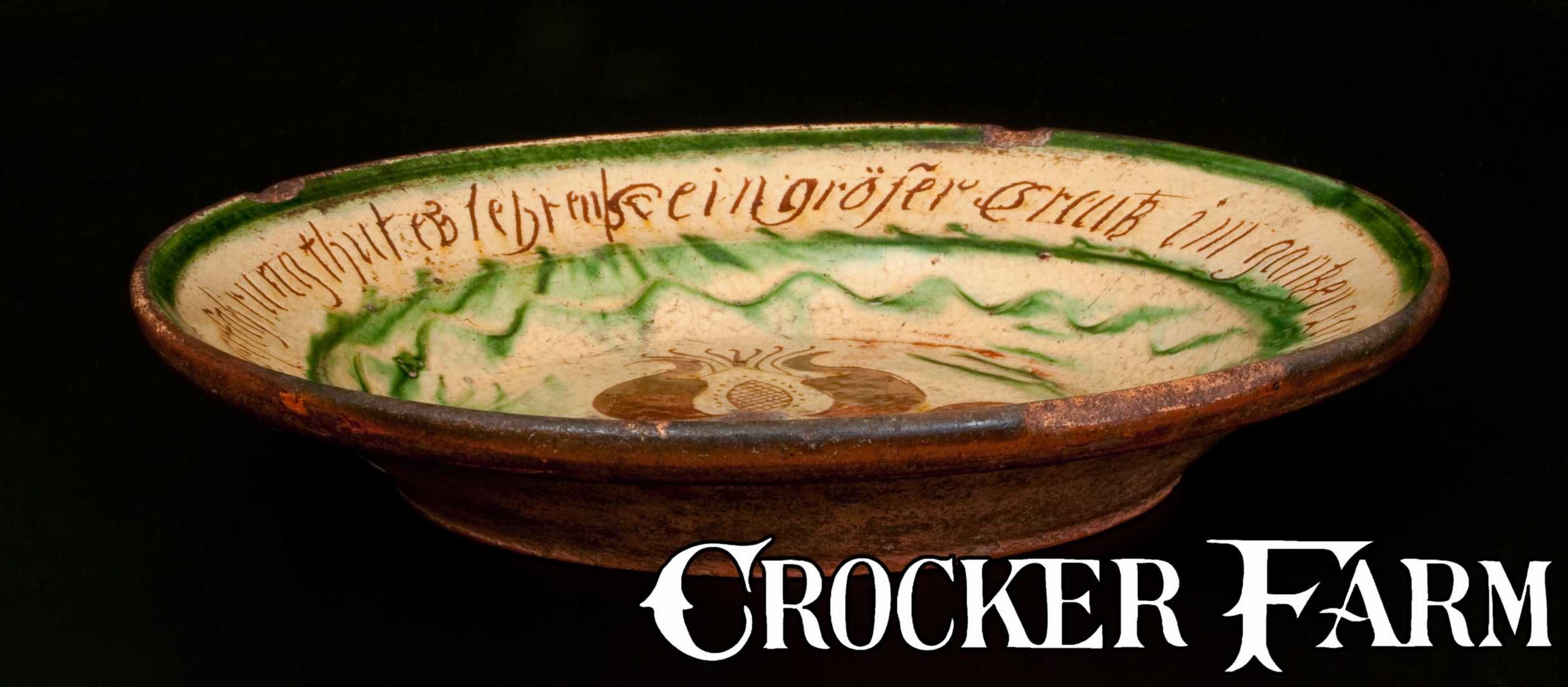 German Redware Exceptional Sgraffito Redware Dish w/ PA German Inscription, probably ...