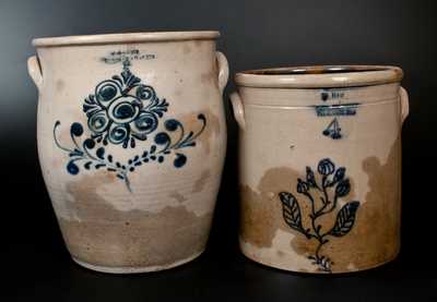Lot of Two: New York Stoneware Crocks w/ Floral Decoration (W. HART / OGDENSBURGH and W. A. LEWIS / GALESVILLE)